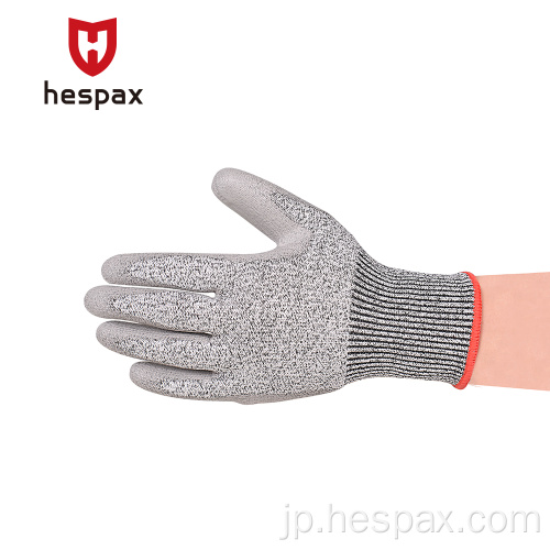 Hespax保護セーフティグローブPUパームコーティングアンチカット
